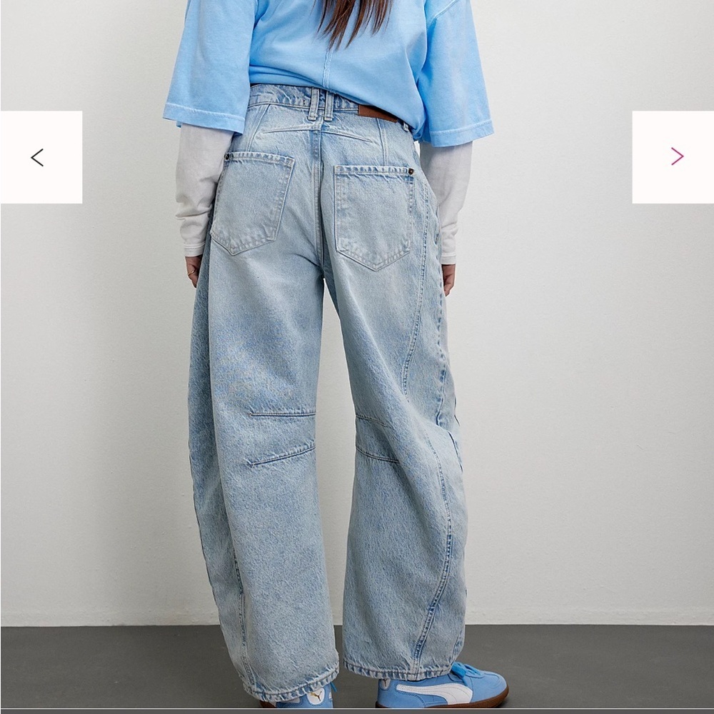Free People We The Free Good Luck Mid-Rise Barrel Jeans Size 30 Aegean NWT - Picture 3 of 7